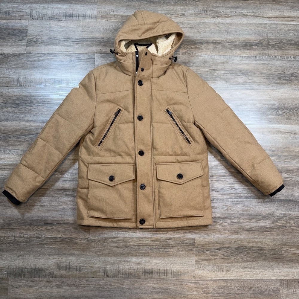 Express Jacket Mens Large 3-In-1 Parka Coat Brown Long Sleeve Water Resistance